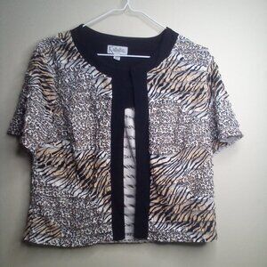 K Studio Collection Open Front Blouse 6 Short Sleeve Ruffle Layers Animal Print